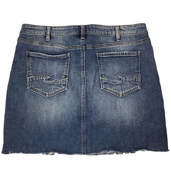 Silver Jeans Francy Denim Skirt Jean Raw Hem Size 8 Blue Stretch Distressed - Picture 2 of 6